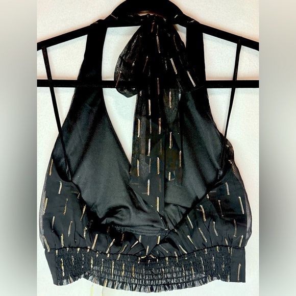 NEW BOG COLLECTIVE CIRCE BLACK AND GOLD SHIMMER HALTER TOP - Picture 2 of 6